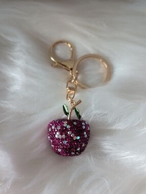 Sparkling Pink Crystal Apple Keychain
